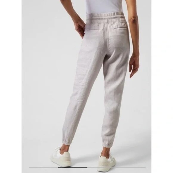 Athleta Cabo 100% Linen Jogger Micro Cheetah Print Sweatpants Light Beige - Picture 4 of 12